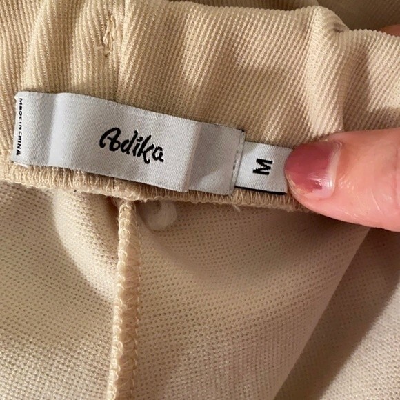 Adika Pants Cream Khaki Split Hem Wide Leg Flare Leggings Stretch Pull On Medium - Picture 3 of 7